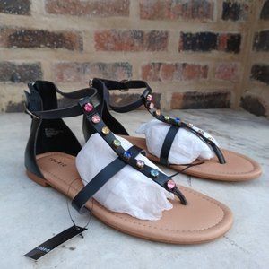 TORRID BLACK STRAP RHINESTONE RAINBOW WIDE WIDTH SANDALS SHOES